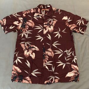 Havanera Co Shirt Mens Medium Brown Floral Hawaiian Rayon Button Up Aloha Top